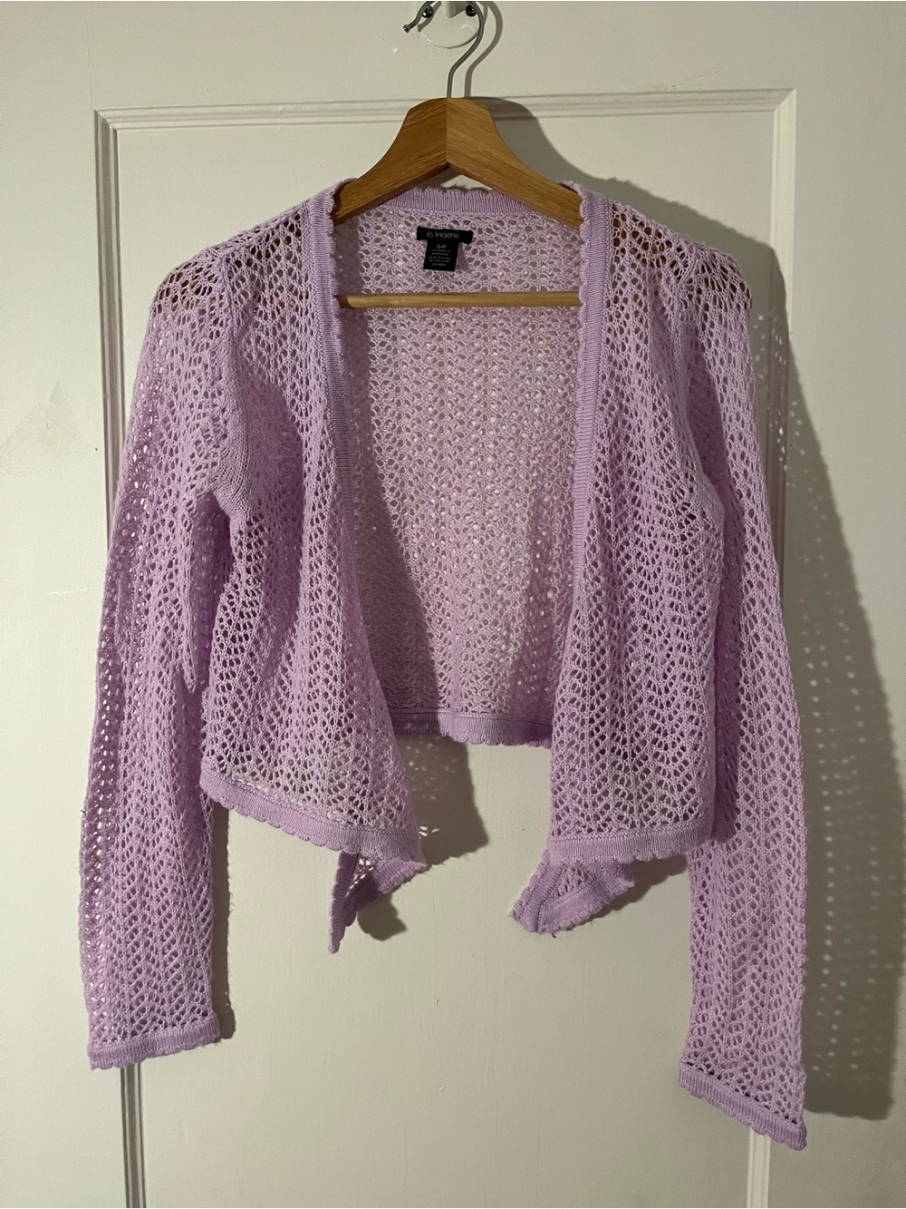 Lavender Open-Weave Crochet Cardigan
